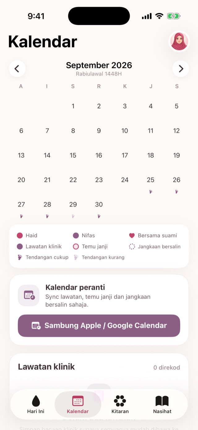 Kalendar kehamilan dengan penanda tendangan