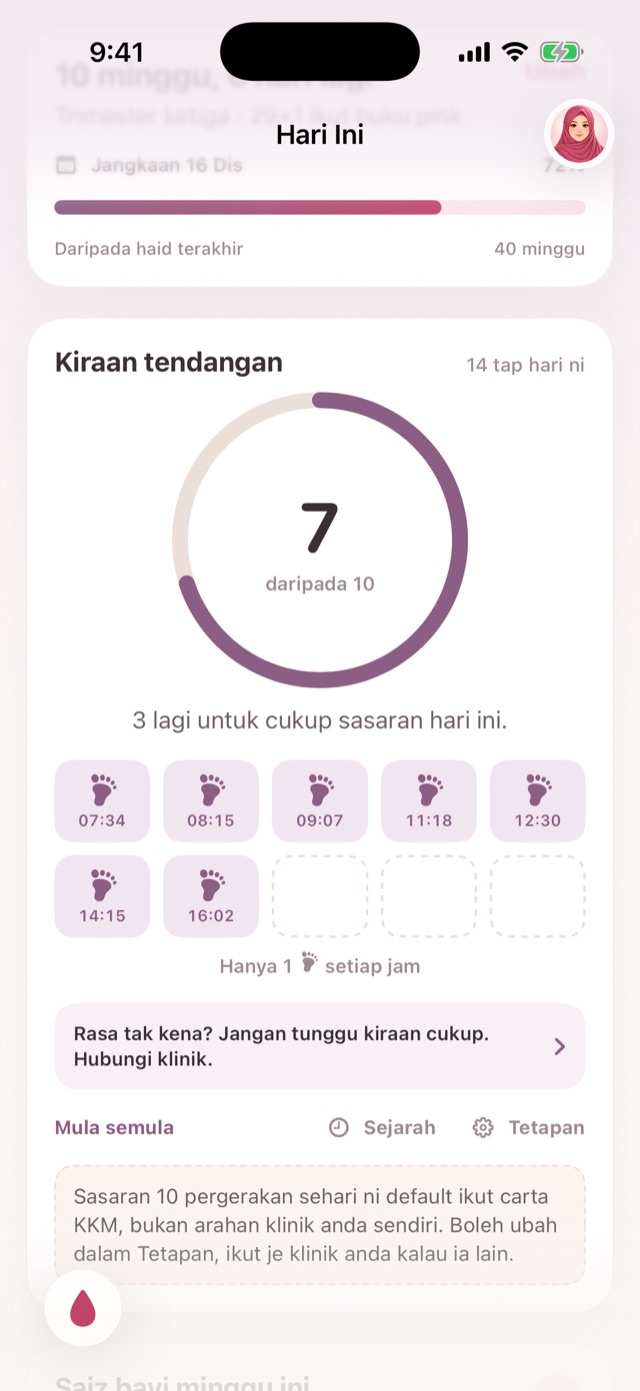 Kad kiraan tendangan: 7 daripada 10, dengan masa setiap jam yang dikira